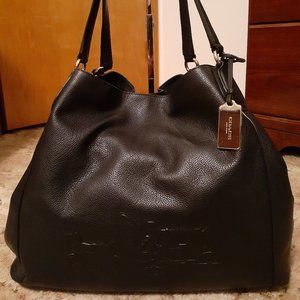 New Coach Horse and Carriage Embossed Leather Edie 42 Shoulder Bag ~ Black